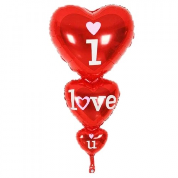 I Love You Yazılı 3'lü Kalp Folyo Balon