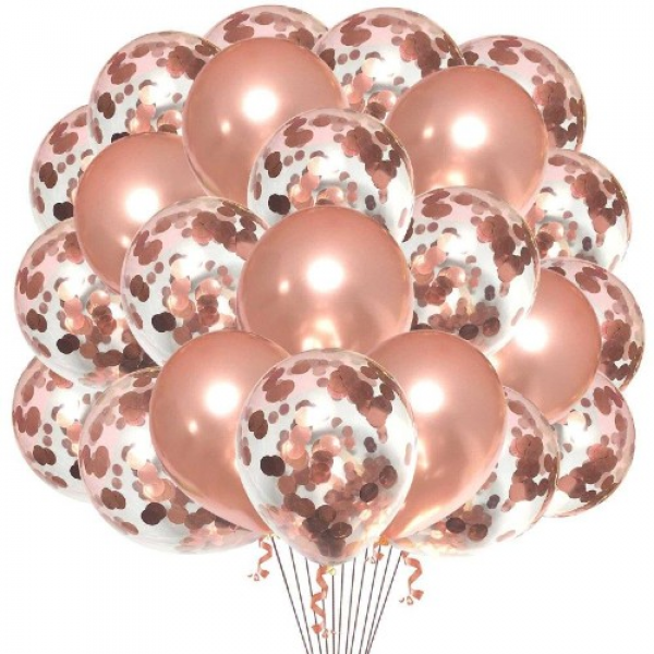 Rose Gold Krom Konfetili Balonlar 20 Adet 