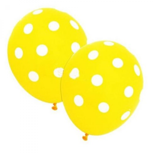 Beyaz Puantiyeli Sarı Balonlar 10 Adet